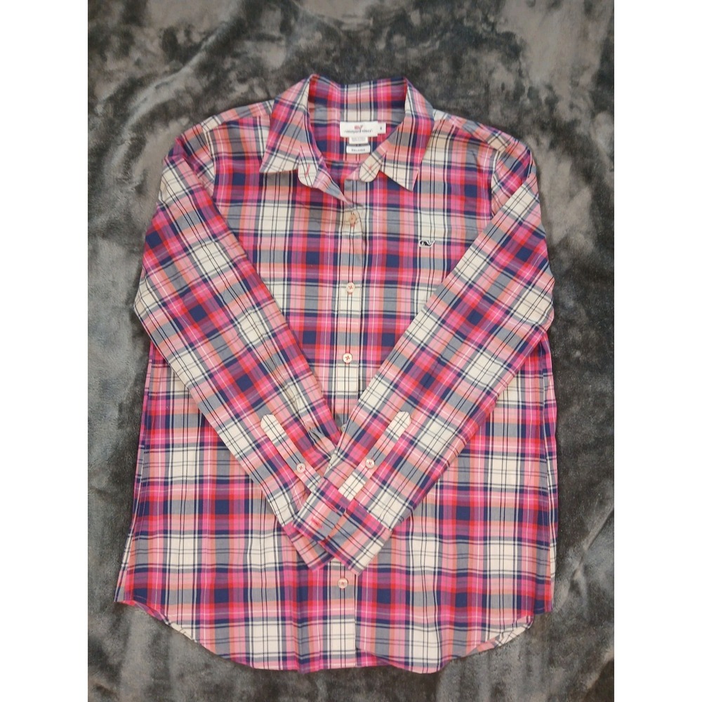 VINEYARD VINES Pink Blue & White Gingham Check Whale Logo Shirt Top Size SMALL - Picture 2 of 9